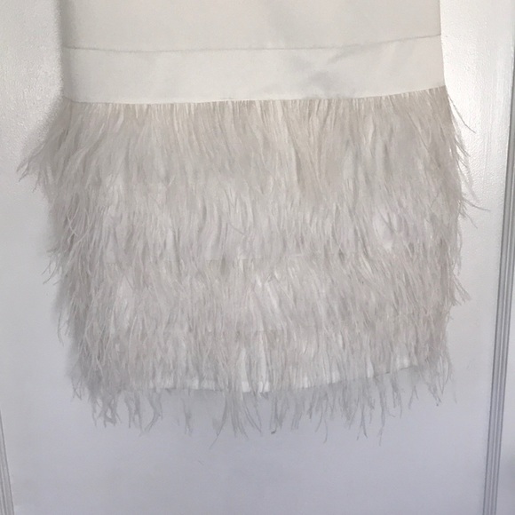 Dress- white, v-neck, drop waist, feathered skirt - Picture 3 of 5